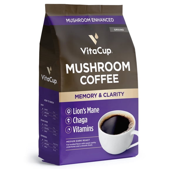 VitaCup Ground Mushroom Coffee w/ Lions Mane & Chaga, 10 Ounces
