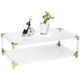 thumbnail image 1 of Rectangular Acrylic Modern Gold Metal Coffee Table with Tempered Glass and Shelf, 1 of 1