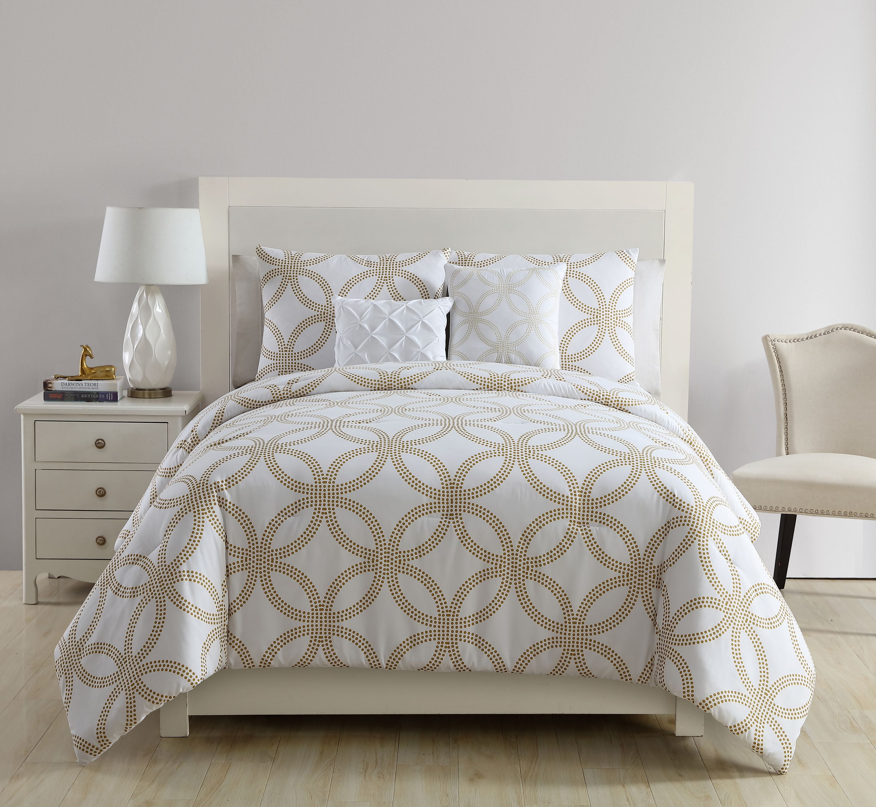 White Gold Comforter Set - Vcny Home Chloe White / Gold Metallic ...