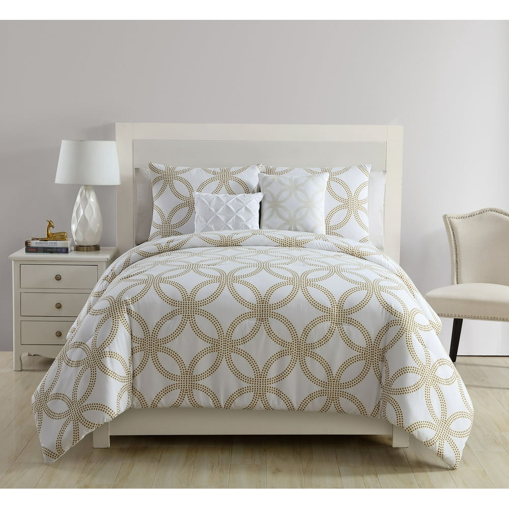 VCNY Home Chloe White / Gold Metallic Interlocking Circles 4/5 Piece
