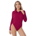 thumbnail image 2 of Zaldita Women's Long Sleeve Button Down Shirts Bodysuit Career Top Blouse Burgundy 3XL, 2 of 7