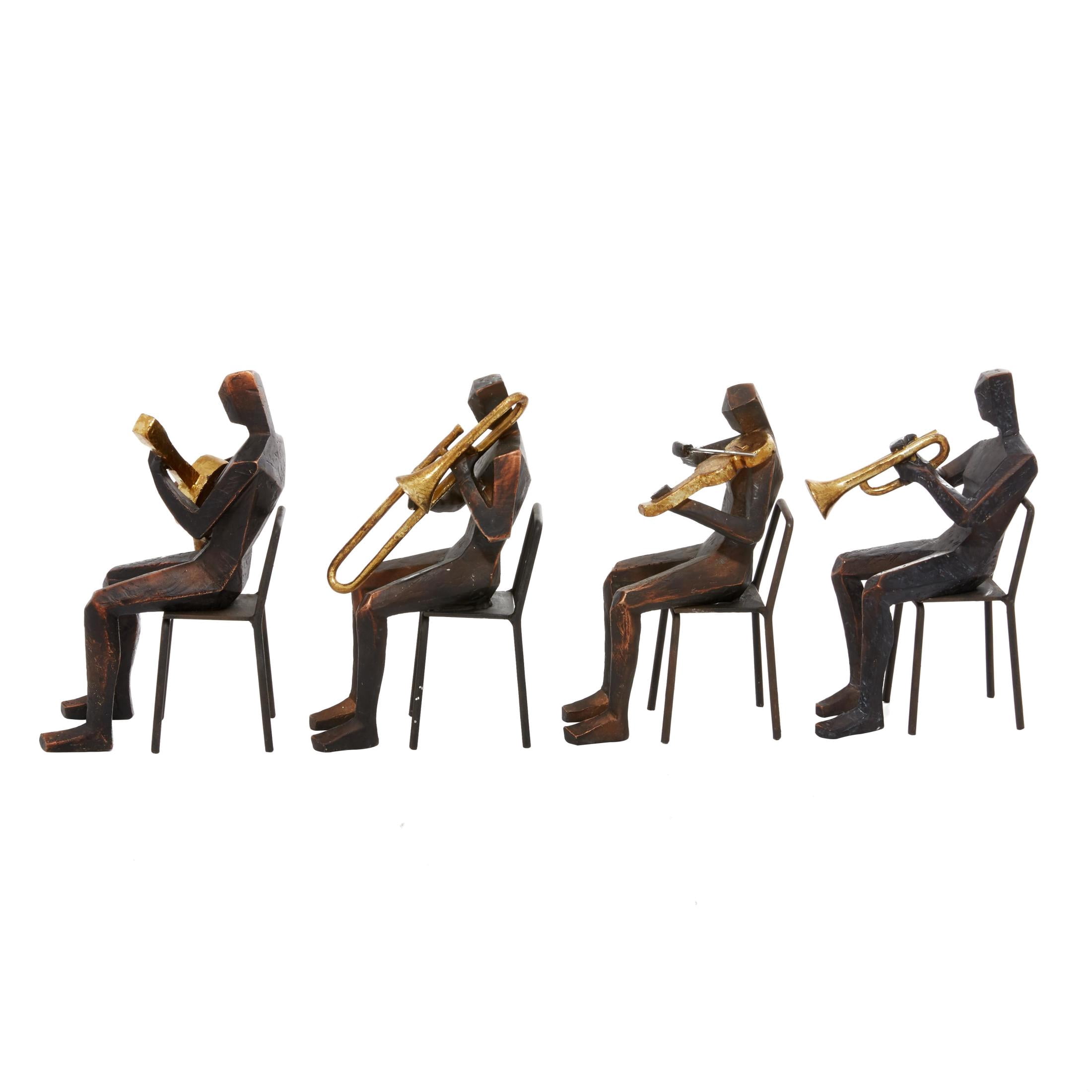 5"W, 8"H Brown Polystone Musician Sculpture with Gold Instruments, by DecMode (4 Count)
