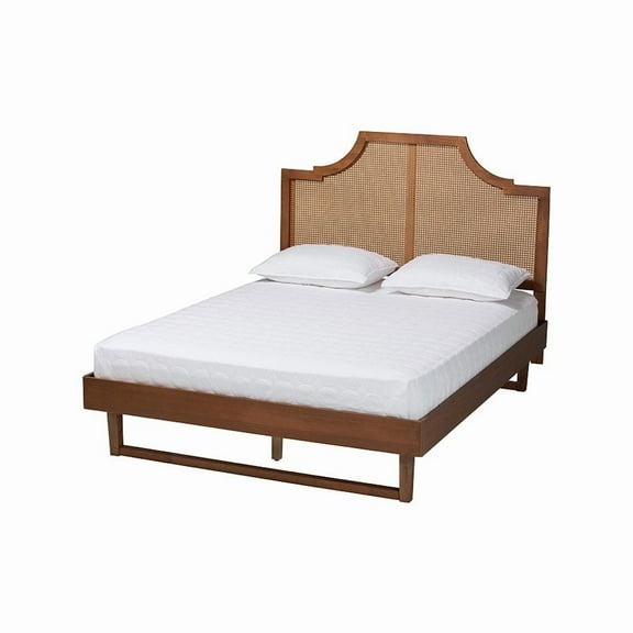 Baxton Studio Francine Mid-Century Modern Ash Walnut Woven Rattan King Size Bed