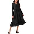 thumbnail image 2 of Vestido midi de mujer Inspire Chic de manga larga de otoño, cuello redondo, casual, suelto, con pliegues y capas, con bolsillos, en color negro., 2 of 5