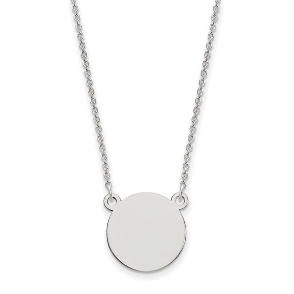 15mm 14k White Gold Plain .018 Gauge Circular Engravable Disc Necklace - 3.6 Grams - 18 Inch