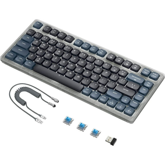 ATTACK SHARK Low Profile Mechanical Keyboard 75%,BT5.0/2.4G/Cable,PBT,White Backlit-Blue Switch
