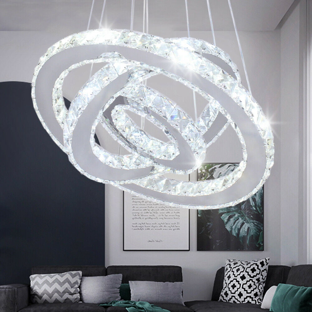 New Luxury LED Round 3sides Crystal Pendant Lamp 3 Rings Ceiling Light Lighting 