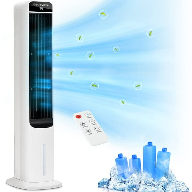 Uthfy Enfriador De Pantano, Enfriador De Aire Evaporativo con 4 Paquetes De Hielo Y Control Remoto, Oscilación De 120 ° 3 Velocidades 4 Modos, Ventilador De Enfriamiento Portátil Que Sopla Aire Frío,