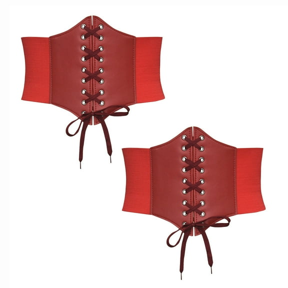 FAWUUDO Women's 2 Pack Corset Belt Adjustable Lace-Up Underbust Tummy Control Waist Trainer Gothic Short Bustier Waist Cincher Brown