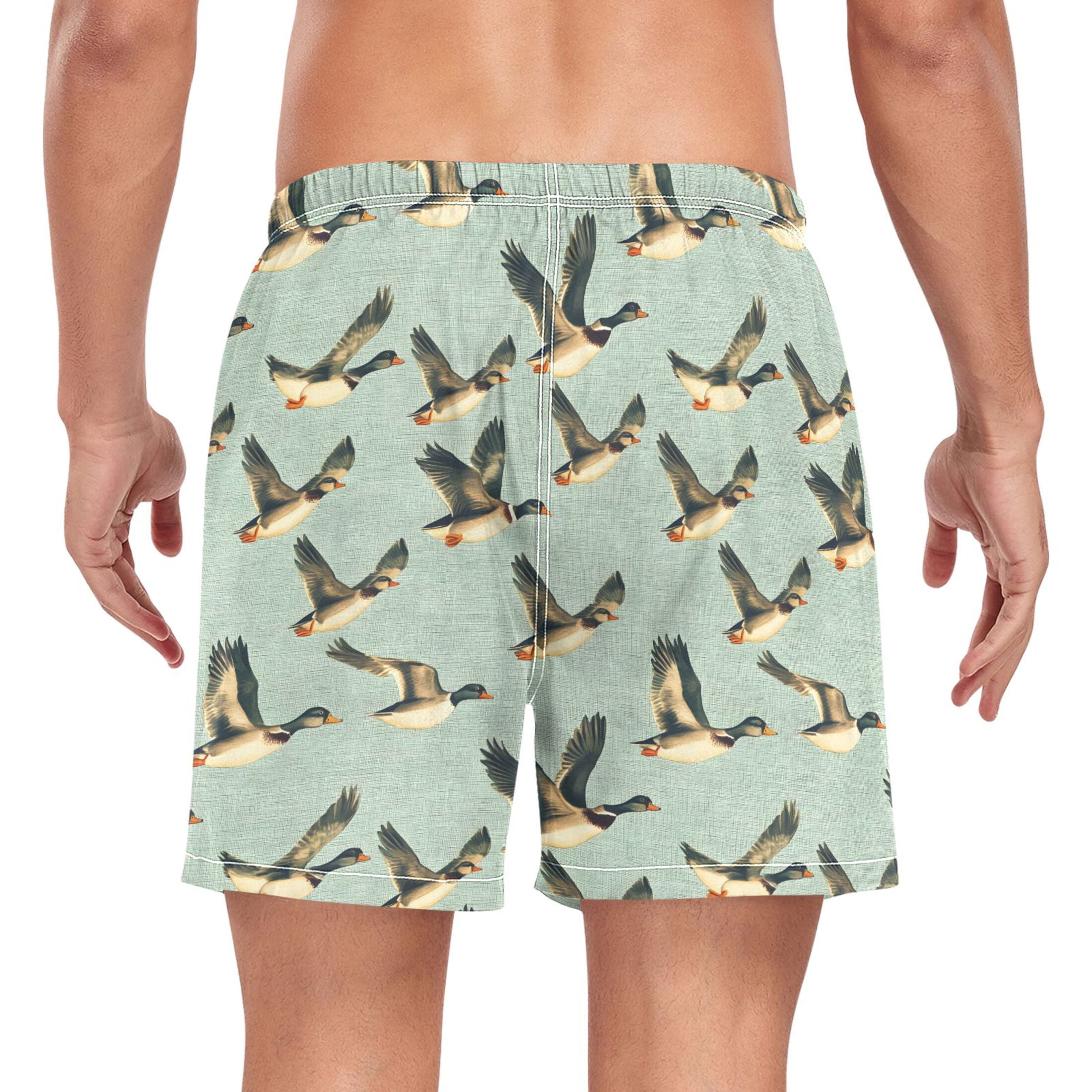 joogoo Men's Ducks Flying Swim Trunks with Liner Pocket Beach Shorts L