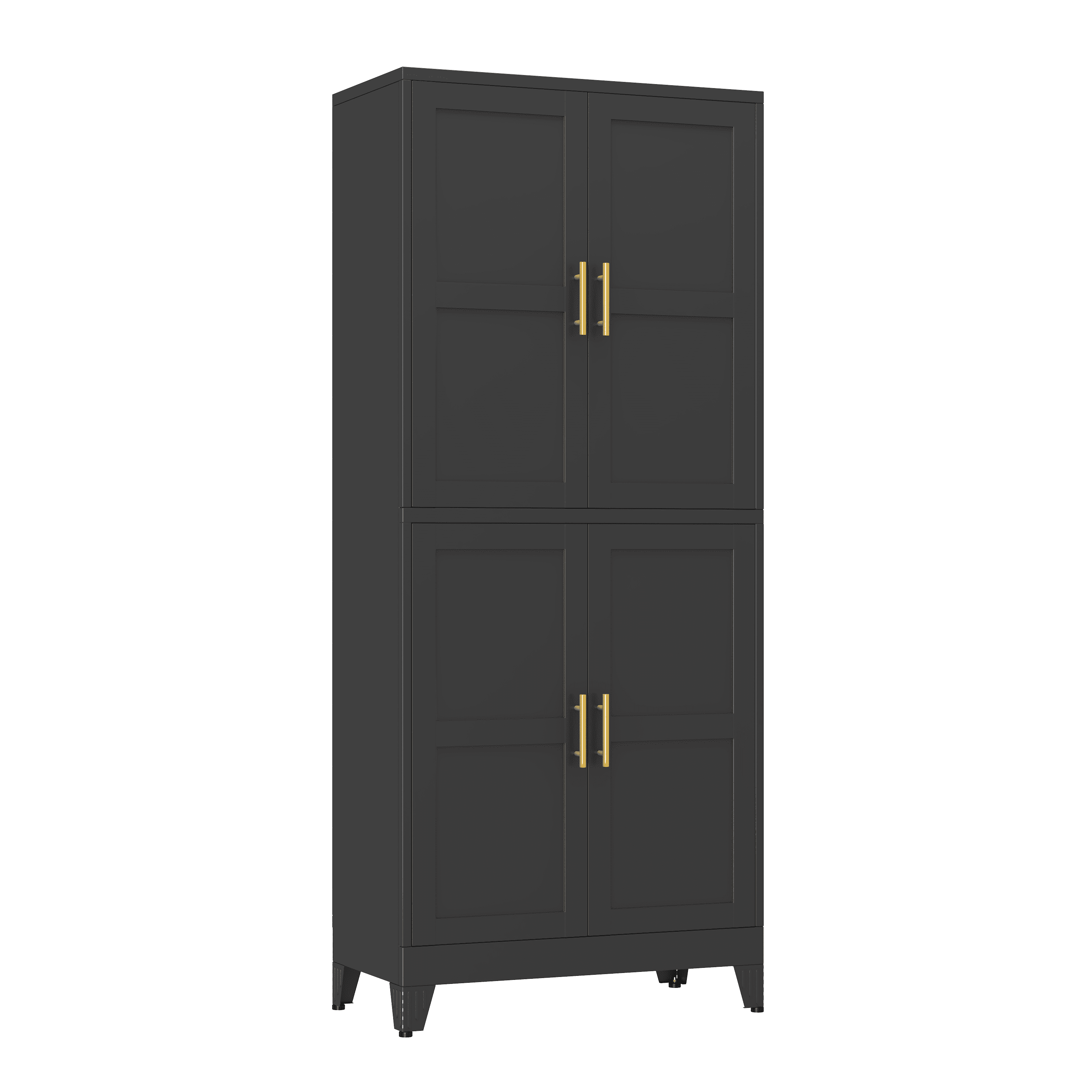 Ero Tall Steel Pantry Cabinet with 4 Doors and Adjustable Shelves for Kitchen Storage Black
