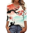 thumbnail image 2 of Jsaierl 3/4 Sleeve Tops for Women Plus Size V Neck Shirts Dressy Print Ladies Blouses Classic Loose Fit T-shirts Top S-3XL, 2 of 8