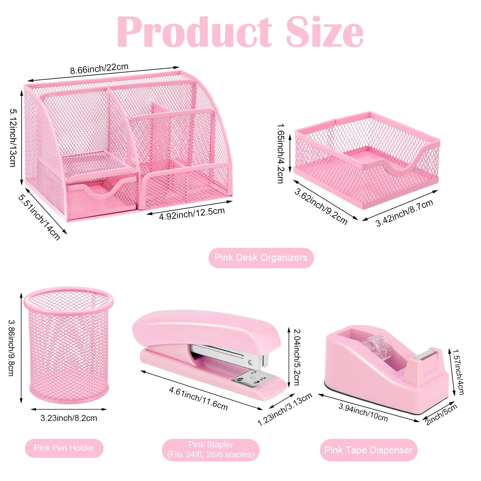 Pink Desk Organizers And Accessories  Office Supplies Include Mesh Organizer Tape Dispenser Stapler 1000 Staples Staple Remover Pen Holder Clips Set Ruler