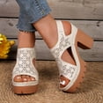 thumbnail image 5 of Viluyesy Womens Chunky Heeled Sandals, Thick Sole Peep Toe Hollow Out Summer Fashion Dressy Pumps Shoes Beige US5.5, 5 of 8