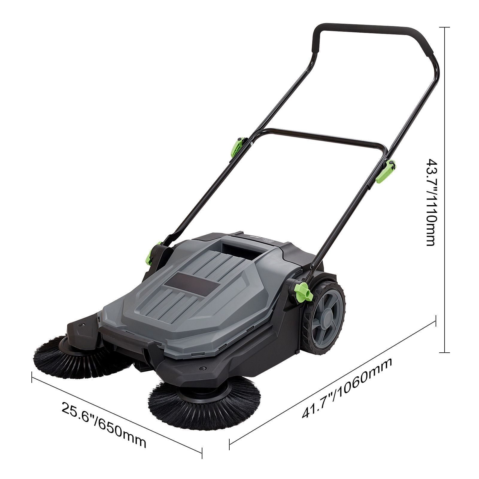 25.6-Inch Manual Floor Sweeper, Walk-In Hand Push 5-Gallon Trash Can, Adjustable Folding Handle for Walkway Yard Garage Terrace