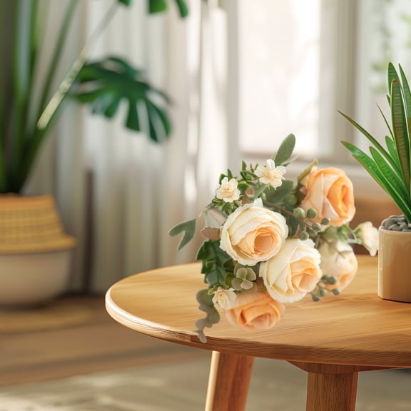 Silk Flower Bouquet for Wedding & Bridal Decor - 12.5 Inch Artificial Silk Flowers Bouquet for Centerpieces, Valentines, Home & Party Decorations