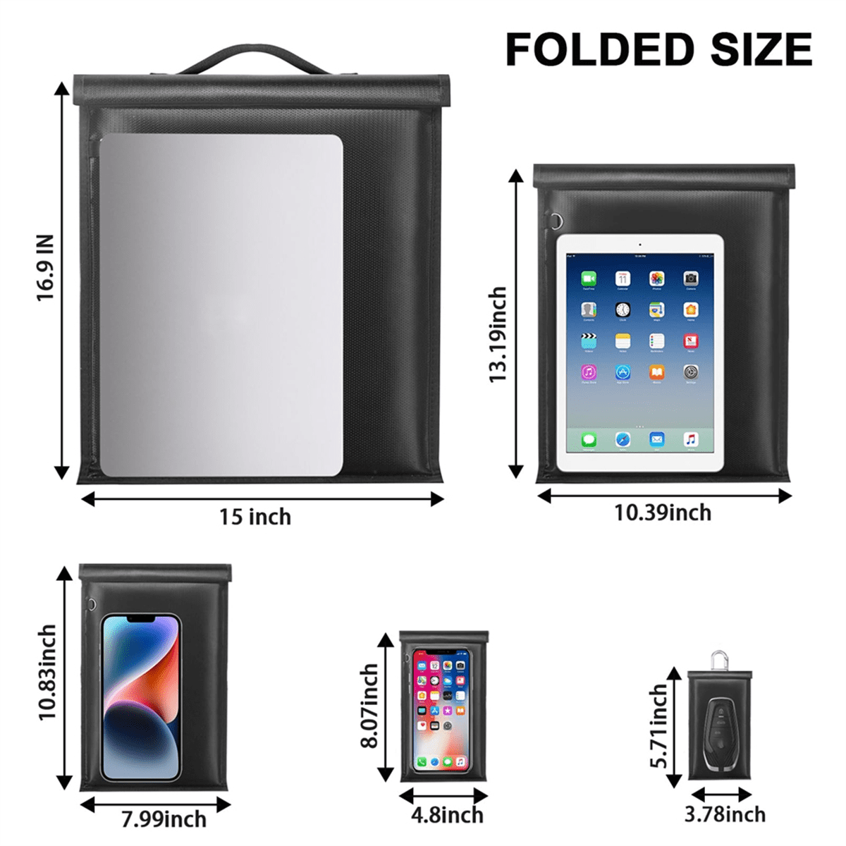 5pack Anti-Tracking Waterproof & Fireproof Bag for Laptops, Phones & Car Keys, RFID Signal Blocker Pouch with Handle
