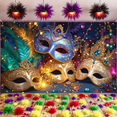 thumbnail image 6 of Colorful Design Mardi Gras Banner Masquerade Theme Carnival Display Feather Decoration Firework Pattern Festival Background for Carnival Party Mardi Gras Celebration Masquerade Ball, 6 of 9