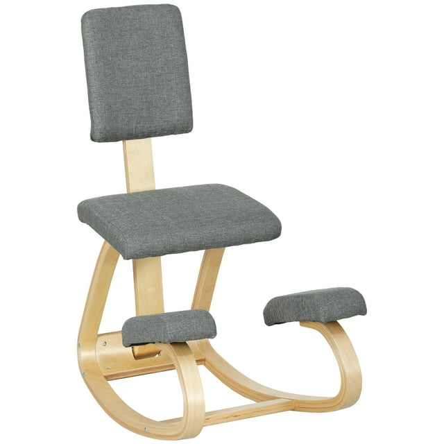 HOMCOM Chaise Ergonomique à Genoux, Tabouret à Genoux à Bascule en Bois, Gris