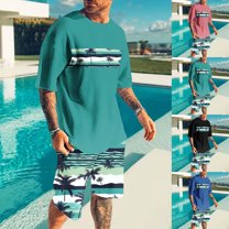 VBTAPA Men's 2 Piece Outfits Hawaiian Tropical Graphic T Shirt and Shorts Set Summer Beach Vacation Sets with Pockets Sales of Today Black S