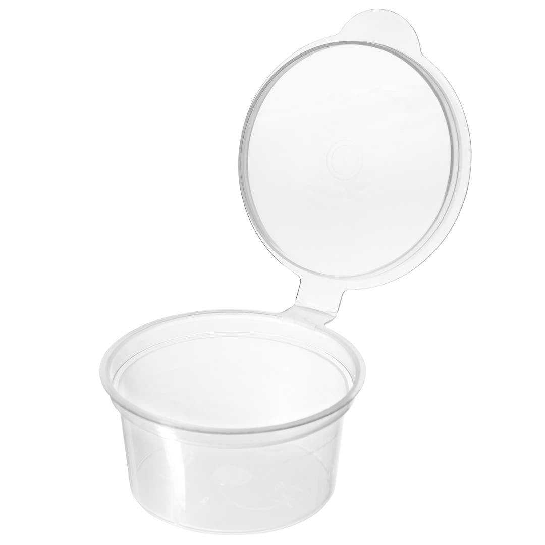 Futura 5 oz Round Clear Plastic Sauce Container - with Hinged Lid