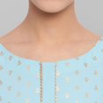 thumbnail image 7 of Janasya Indian Round Neck 3/4 Sleeve Floral Print Turquoise Poly Crepe Kurta For Women, 7 of 7