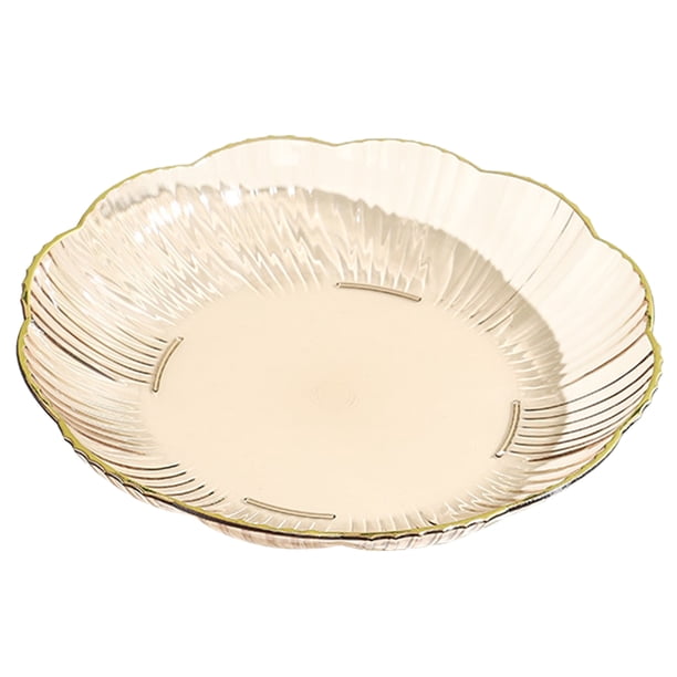 Plato de fruta transparente con borde dorado, apilable, para aperitivos, redondo e irrompible, para ensaladas, postres y cenas. Artículos para el comedor.
