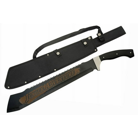 SZCO Supplies 25" Black Wood Handle Saw Back Jungle Cleaver Machete With Sheath