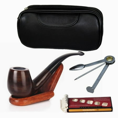 Juslike Tobacco Pipe Set, Luxury Wood Smoking Pipe with Pipe Stand and Other Smoking Accessories & Gift Box, Perfect Festive