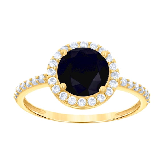 10k Yellow Gold Womens Black White Cubic Zirconia Engagement Ring 10.3x10.3mm Wide Engagement Ring for Women