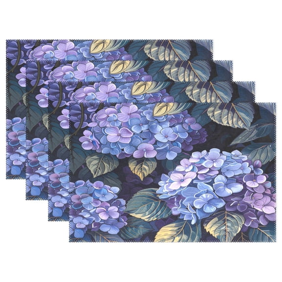 Ryvnso Placemats Set of 4 Hydrangeas Flowers Leaves Dining Mats Heat-Resistant Non-Slip Washable Table Mat