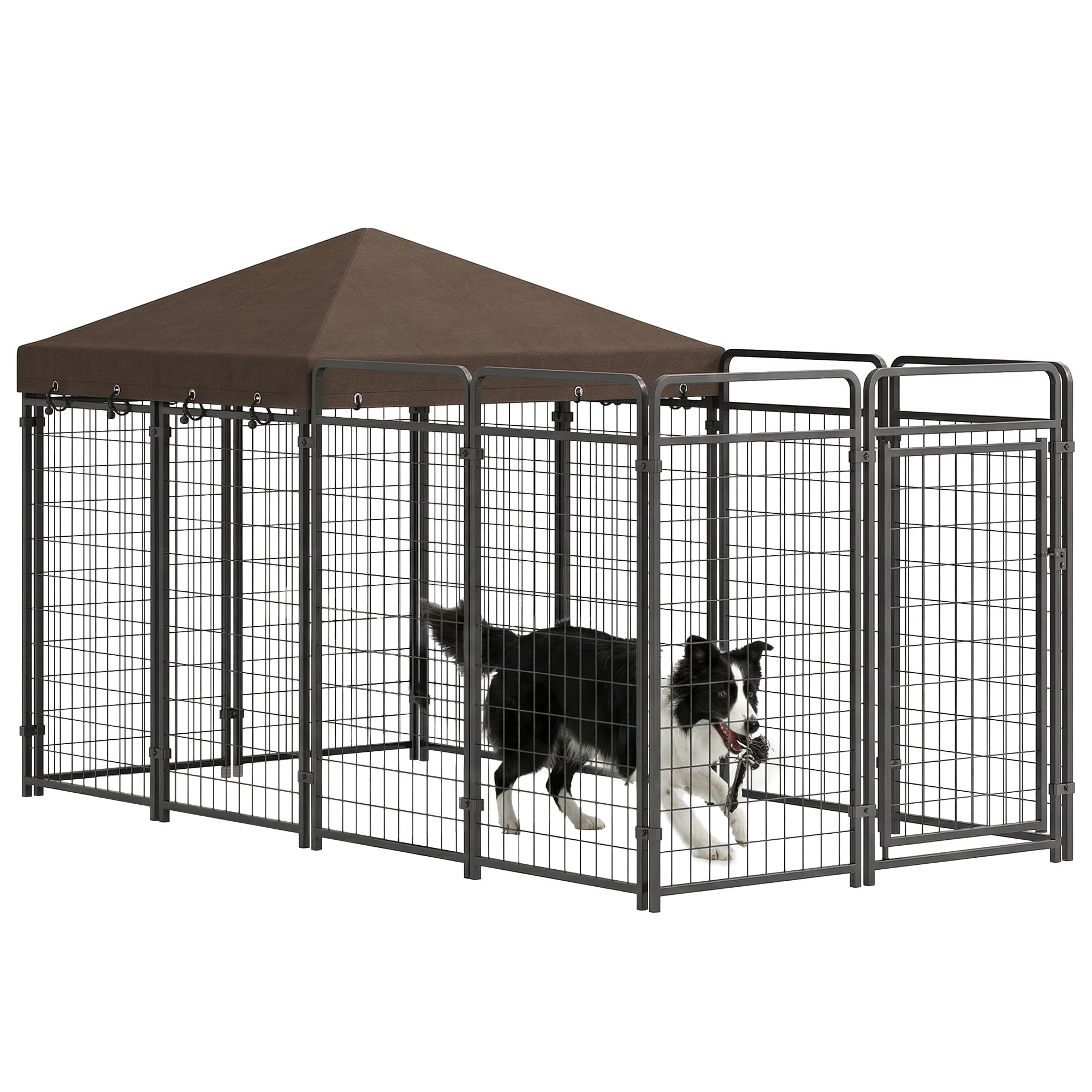 PawHut Dog Kennel Outdoor with Waterproof Canopy, Galvanized Chain Link, for Backyard and Patio, Large and Medium Sized Dog, 9.3' x 4.6' x 5.2'