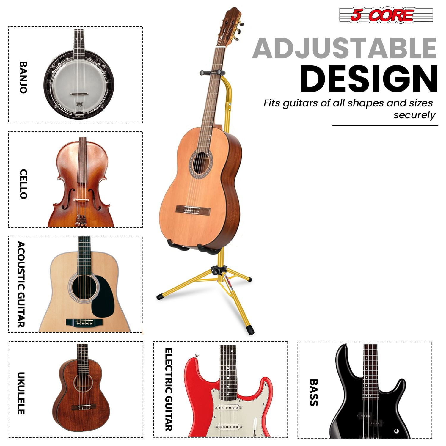 Heavy-Duty Adjustable Guitar Stand with Tripod Base & Protective Support, Foldable Floor Stand for Acoustic, Electric and Bass Guitars