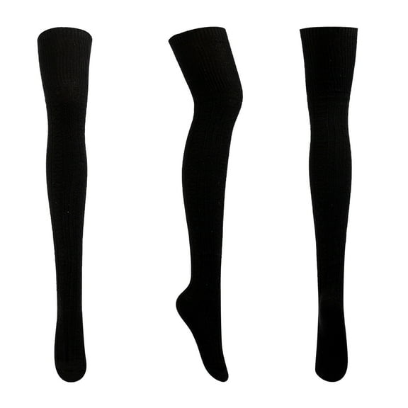 Xfvqtps Women Striped Solid Color Cotton Knit Over the Knee Premium Comfort Soft Cozy Warm Winter Stockings Black