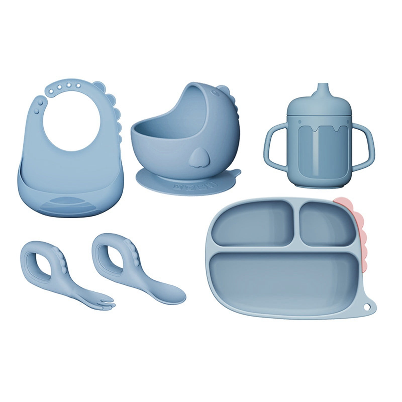 Silicone Baby Feeding Set Baby Led Weaning Supplies With Suction Cup Divider Tray Toddler Self Feeding Tableware Set High-quality