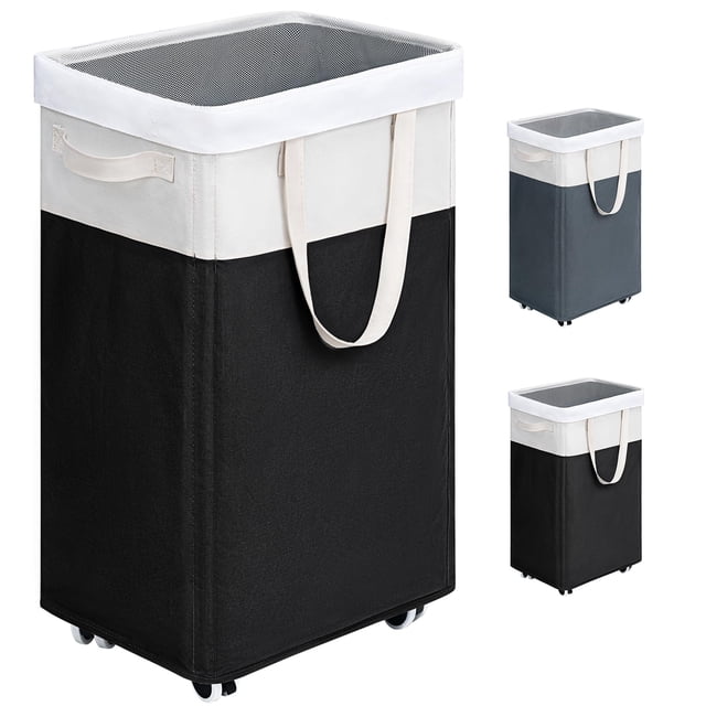 Cesto de ropa Goodpick Rolling con ruedas, 75 L, lona negra