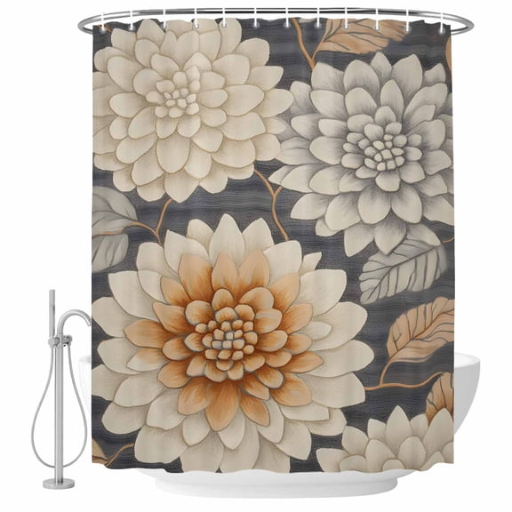 Xipuska Burnt Orange Grey Flower Shower Curtain - Water Repellent Fabric Shower Curtains Washable, Spring Floral Botanical Decorative Polyester Cloth Bathroom Curtains Modern Bath Decor 72"x78"