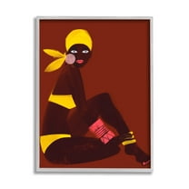 Woman Sitting Yellow Swimsuit Abstract Graphic Art Gray Framed Art Print Wall Art