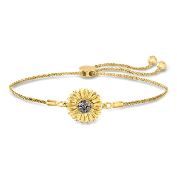 Ross-Simons 0.15 ct. t.w. Black Diamond Sunflower Bolo Bracelet in 18kt Gold Over Sterling, Women's, Adult