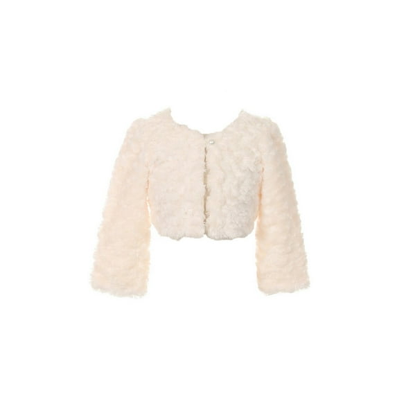 Girls Ivory Faux Fur Long Sleeve Pearl Bolero Jacket 8