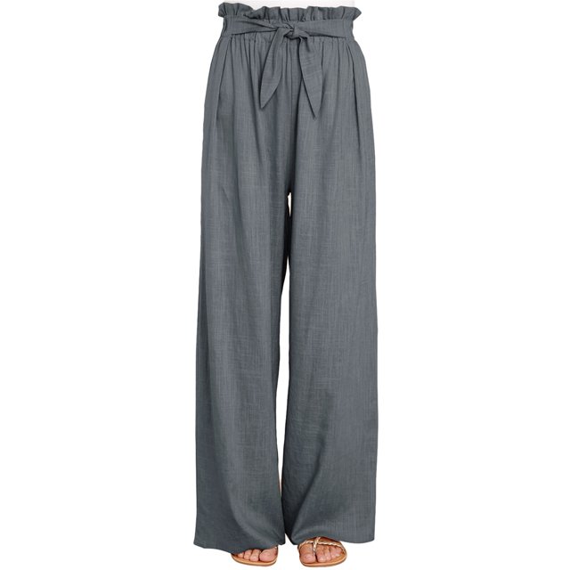 Sunloudy Pantalones casuales de pierna ancha para mujer, pantalones sueltos de longitud completa de cintura media atados de color sólido para damas, S / M / L / XL / XXL Sunloudy S M L XL XXL