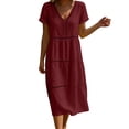 thumbnail image 2 of YuXingFu Midi Dresses for Women Mid-Length Plus Size Womens Dress Short Sleeve Solid Color Casual Summer Red #1 XXL, 2 of 7