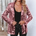 thumbnail image 6 of sertiohcv School Outfits for Teachers Women Jacket Casual Long Sleeve Glitter Party Shiny Lapel Coat Outerwear Pink,Size XXL, 6 of 9
