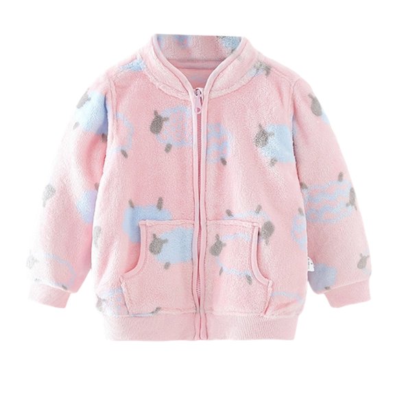 Curuila Children Girls Coat Flannel Long Sleeve Cartoon Print Crew Neck Jacket For Girls Winter Warm Casual Outerwear Size 12-18 Months