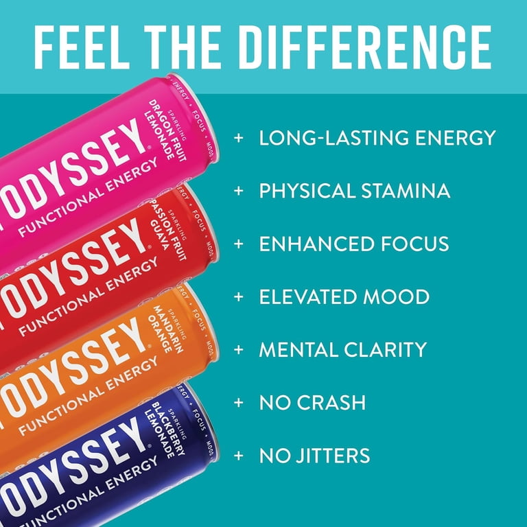 Odyssey Sparkling Mushroom Elixir, Energy and Focus Drink, 12 Cans