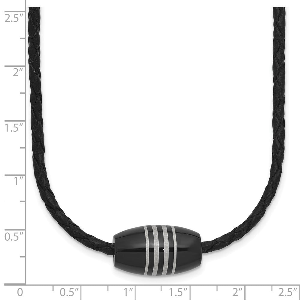 Diamond2Deal Stainless Steel Polished Black IP-plated Leather Cord Necklace for Men 20"
