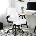 thumbnail image 2 of CRXX Office Desk Chair Executive Computer Ergonomic PU Leather Mid-Back Gaming Chair with Wheels Adjustable Flip-up Armrest Swivel for Home, Bedroom, Study (White), 2 of 8