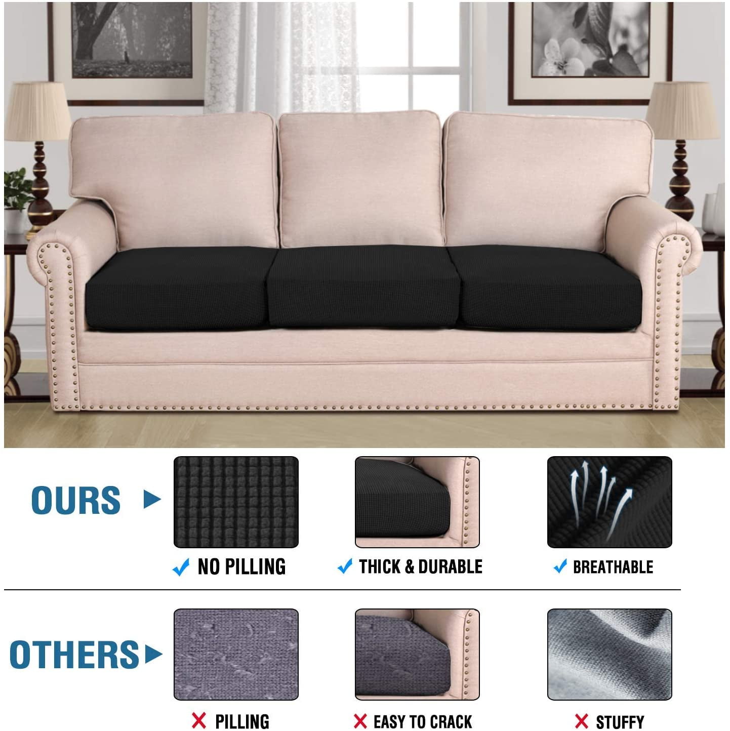 SEase 3 Piece  Sofa Covers  Stretch Individual Seat  Couch cushion covers Slipcover Sets Thick Jacquard Textured Twill Fabric