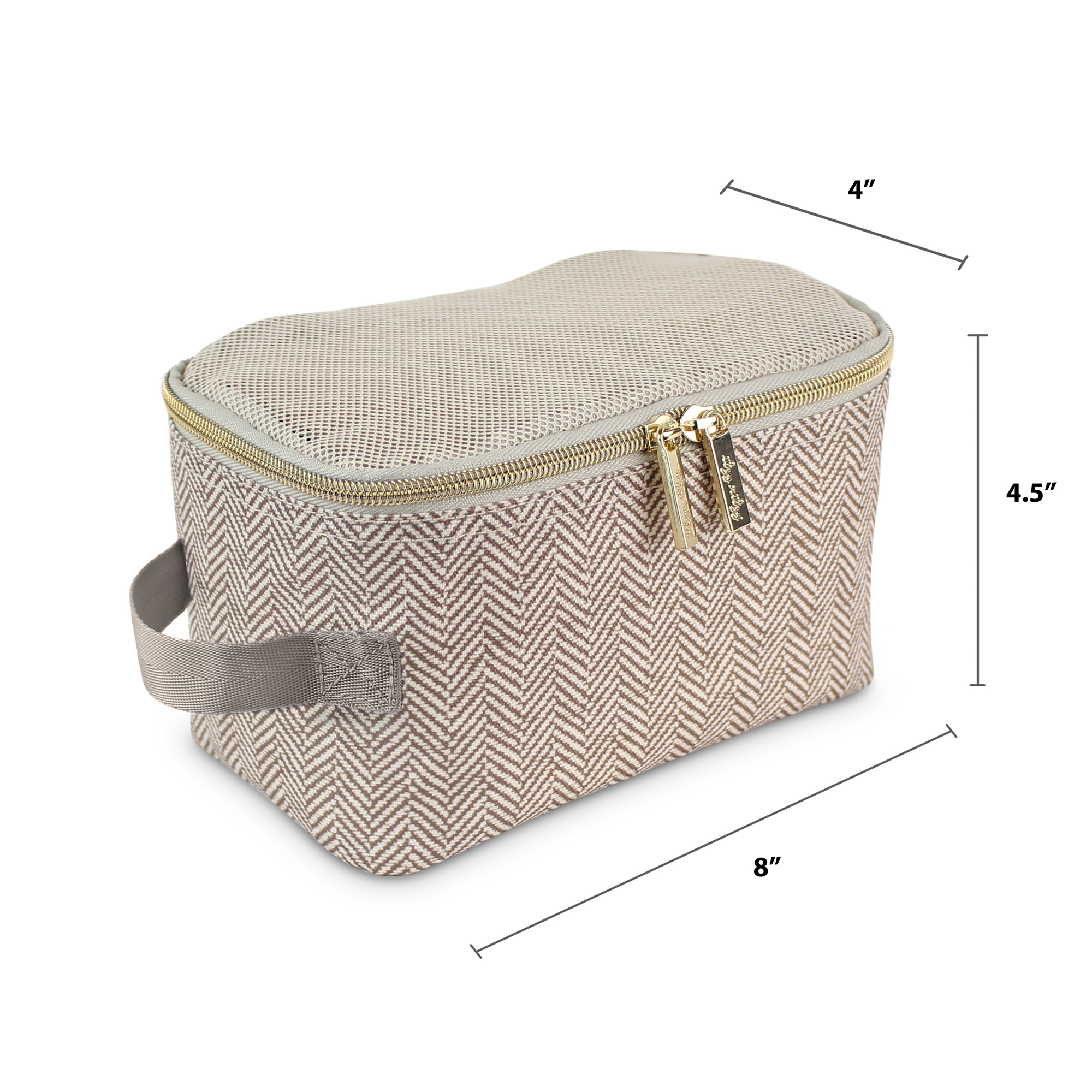 Itzy Ritzy Packing Cubes - Set of 3 Packing Cubes or Travel Organizers; Each Cube Features a Mesh Top, Double Zippers and a Fabric Handle; Taupe