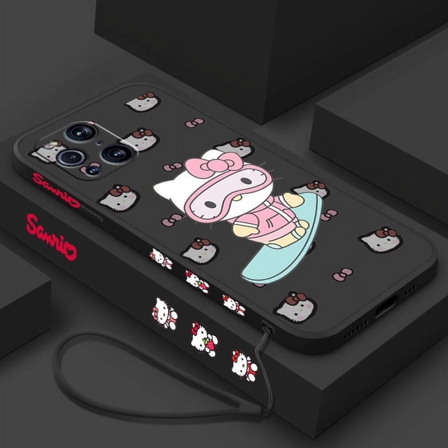 wangyu Sanrio Cute Hello Kitty Phone Case For OPPO Find X2 X3 X5 Pro Lite Neo Reno 2 Z 5 6 7 8 10 Lite Pro Liquid Left Rope Shell Cover